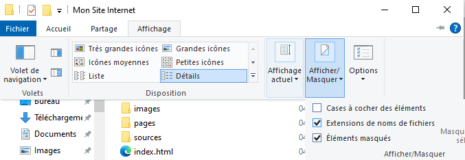afficher les extensions des fichers